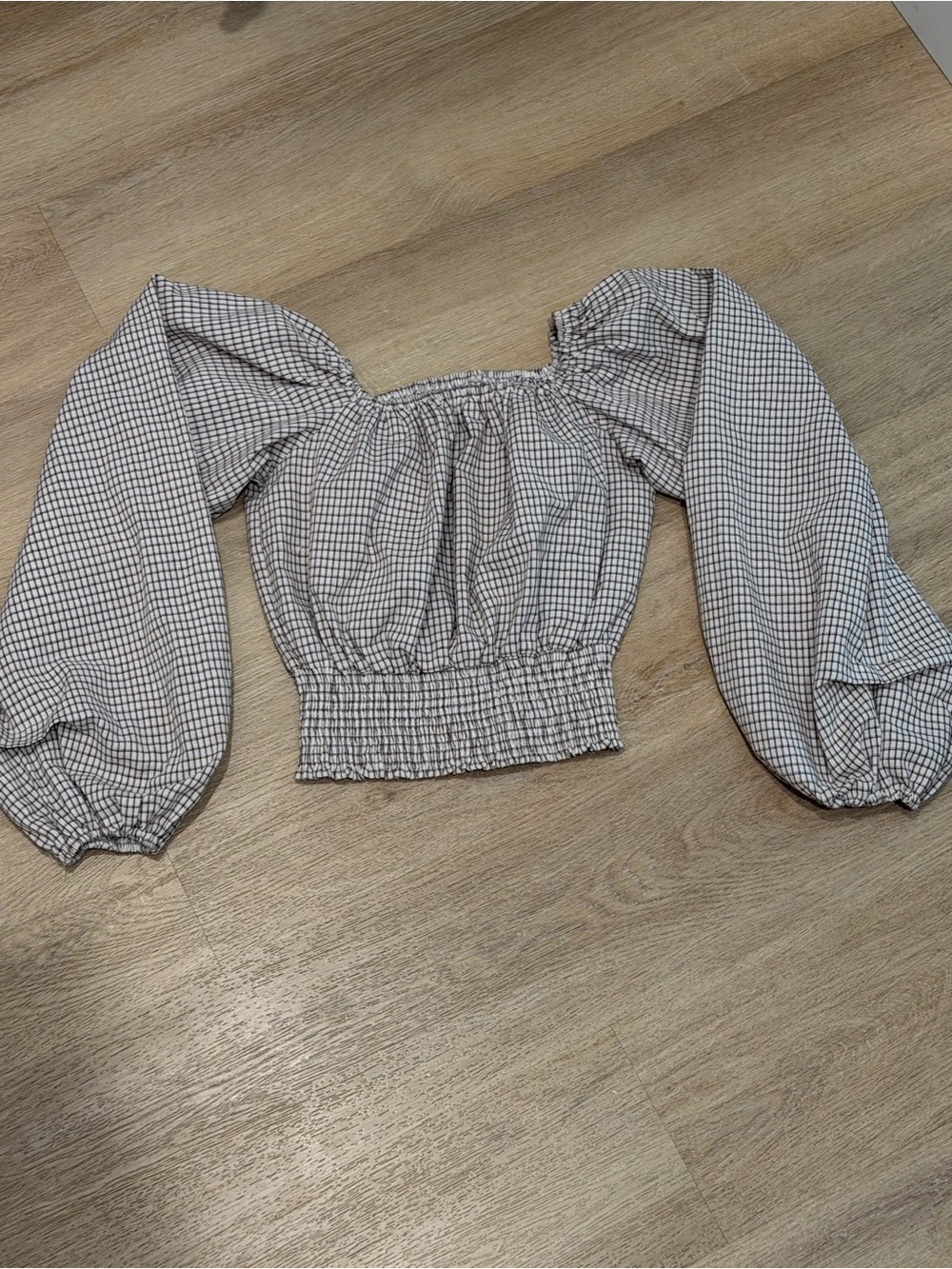 Smocked Plaid Off-Shoulder Top